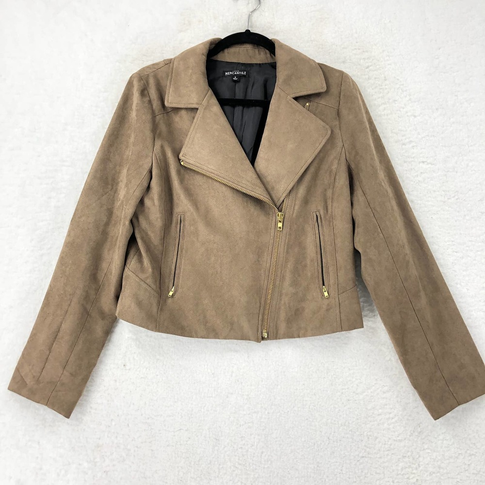 J.Crew Mercantile Womens S Tan Moto Jacket Faux Suede Asymmetrical Zipper Front